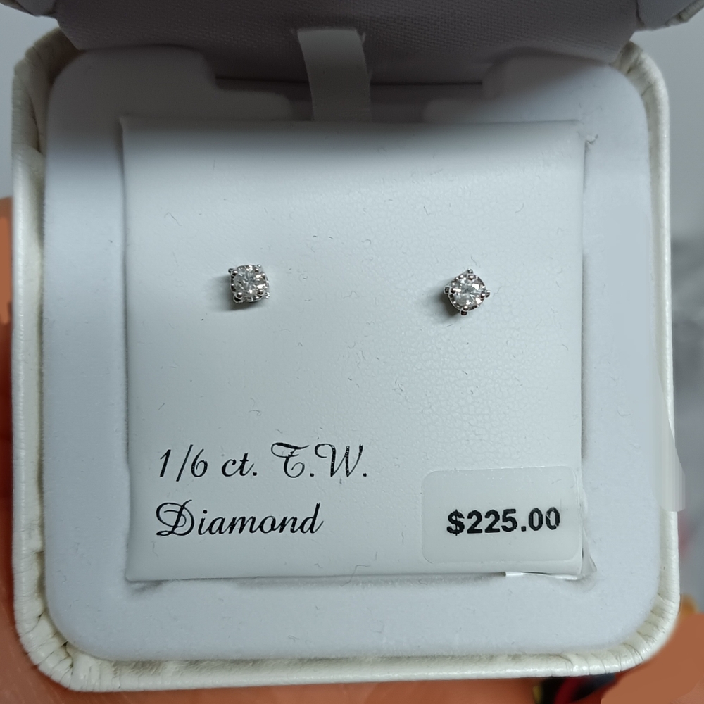 10k White Gold Earrings Diamonds 1/6cttw Studs Solid Real 10kt